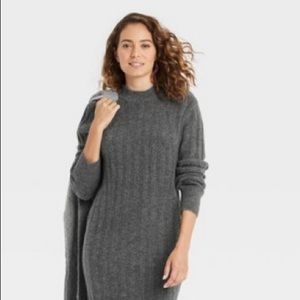 Womens long sleeve Rib Knit Gray Sweater Dress, Size Small